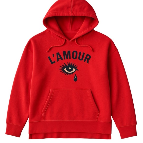 Betsey Johnson Performance L’Amour Red Graphic Hoodie Sweatshirt Size Large - Picture 1 of 6